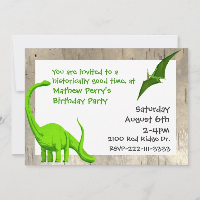 Invitation d'anniversaire de dinosaures verts (Devant)