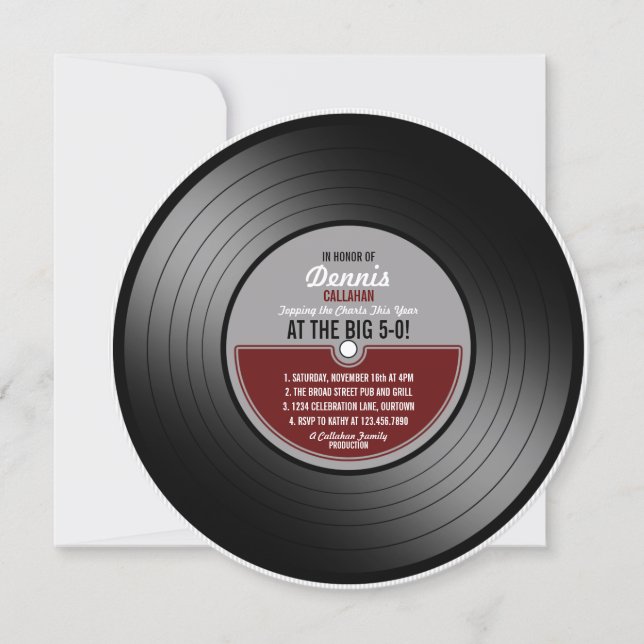 Invitation d'anniversaire de disque vinyle (Devant)