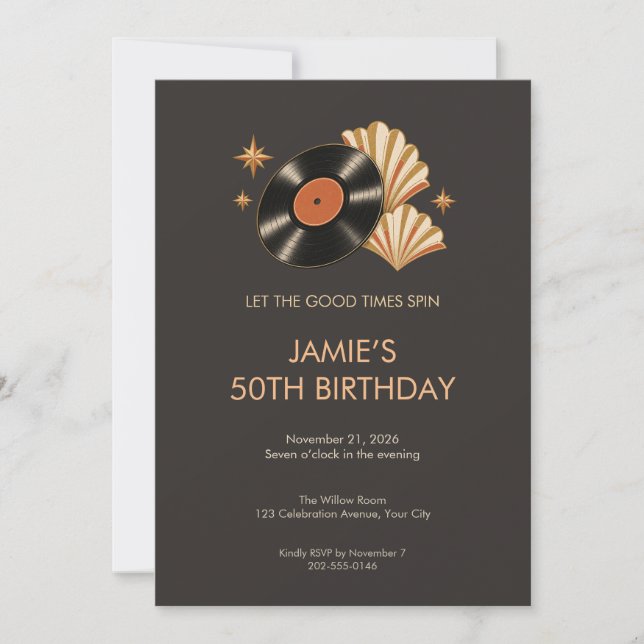 Invitation d'anniversaire de disque vinyle rétro (Devant)