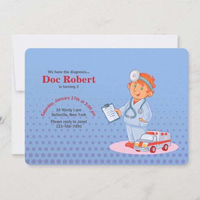 Invitation d'anniversaire de docteur garçon (Devant)