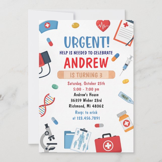 Invitation d'anniversaire de docteur numérique per (Devant)