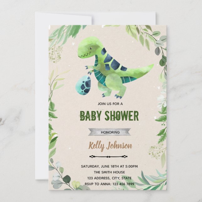 Invitation d'anniversaire de douche de dinosaure d (Devant)