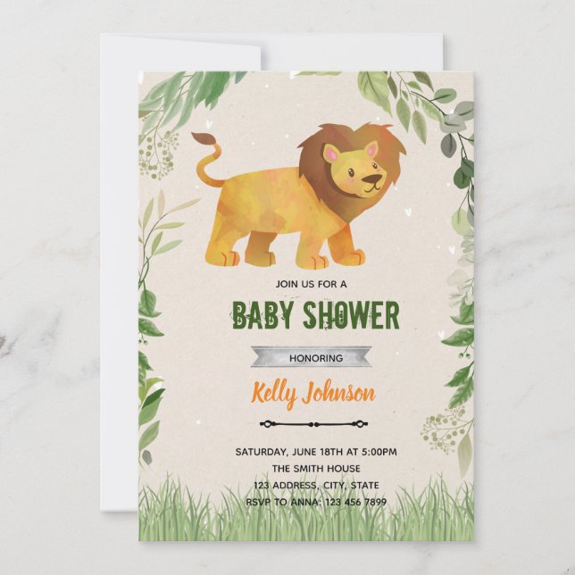 Invitation d'anniversaire de douche de Lion (Devant)