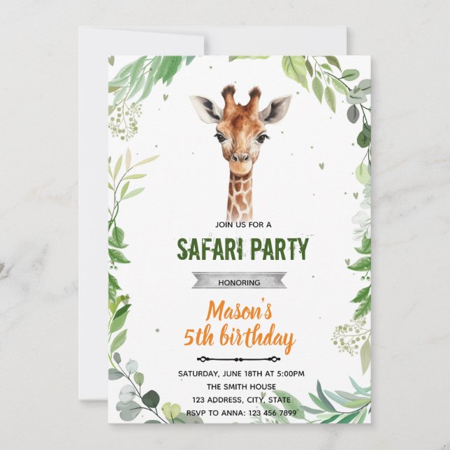 Invitation d'anniversaire de douche girafe (Devant)