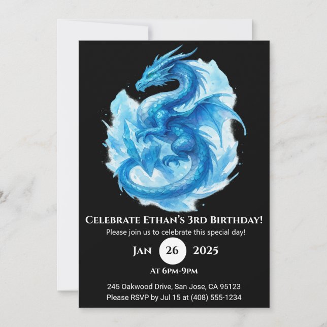 Invitation d'anniversaire de dragon en spirale de  (Devant)