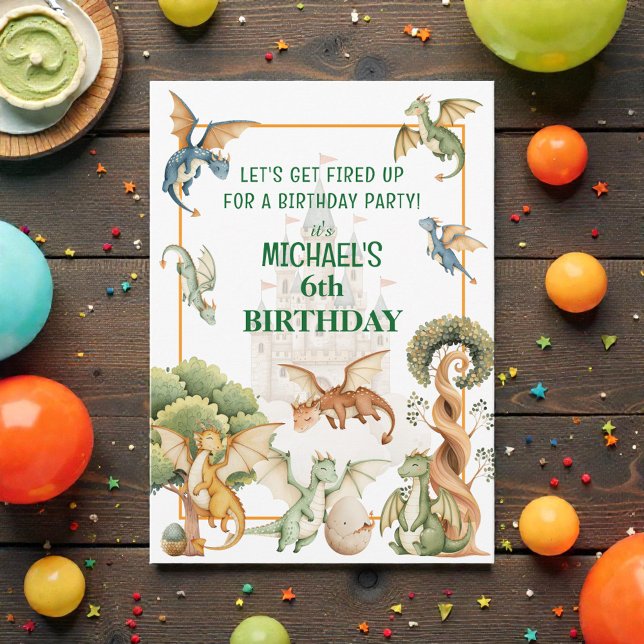 Invitation d'anniversaire de dragon fantaisiste (Créateur téléchargé)