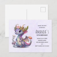 Invitation d'anniversaire de dragon mignon avec co