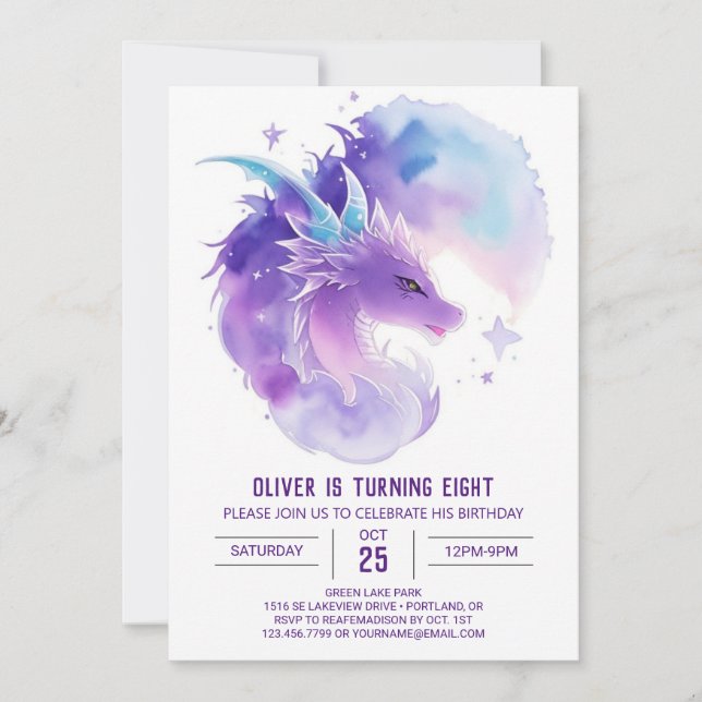 Invitation d'anniversaire de dragon personnalisée (Devant)