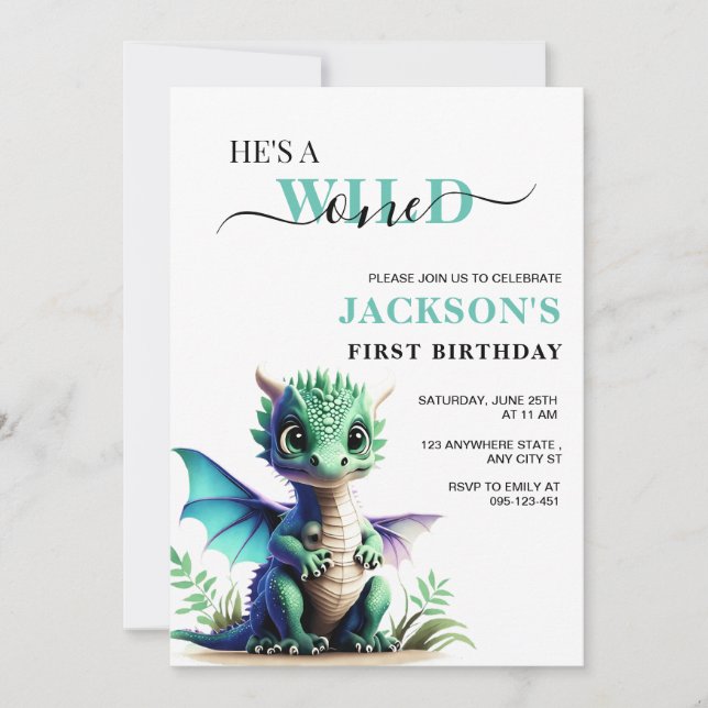 Invitation d'anniversaire de dragon sauvage, 1er a (Devant)