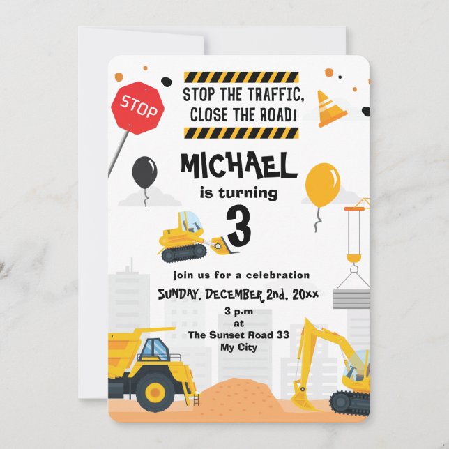 Invitation d'Anniversaire de enfant de constructio (Devant)