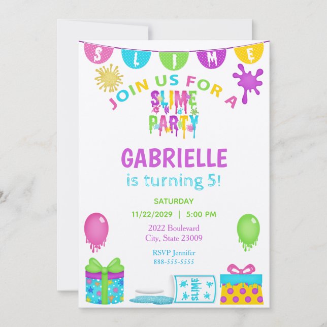 Invitation d'Anniversaire de enfant mince et color (Devant)