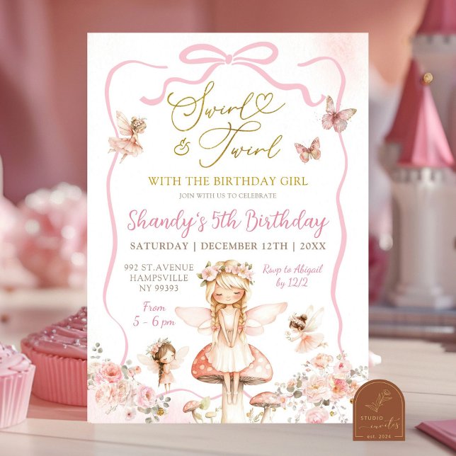 Invitation d'anniversaire de fée avec tourbillons  (Créateur téléchargé)