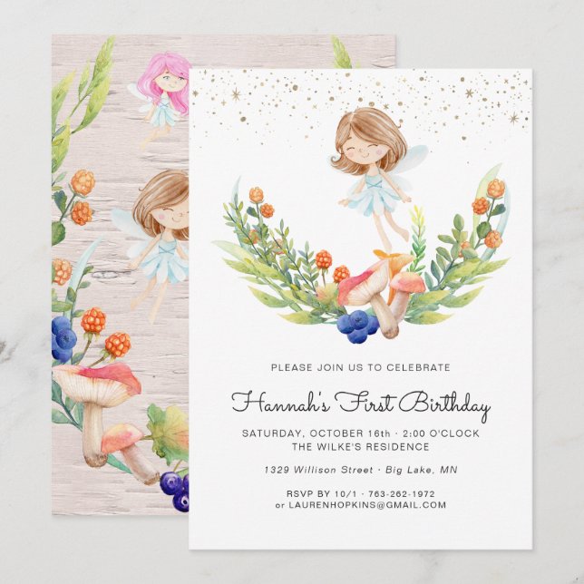 Invitation d'anniversaire de fée de la forêt encha (Devant / Derrière)