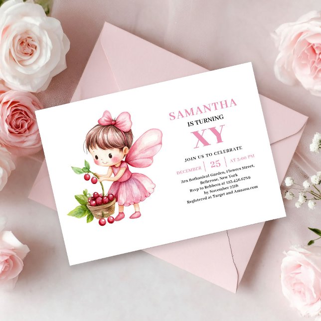 Invitation d'anniversaire de fée fille mignonne fl (Cute Fairy Girl Birthday Blush Floral invitation)