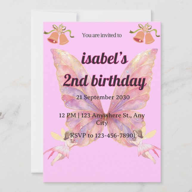 Invitation d'anniversaire de fée pour filles (Devant)