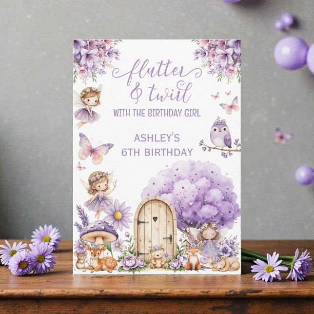 Invitation d'anniversaire de fée violette à l'aqua (Créateur téléchargé)