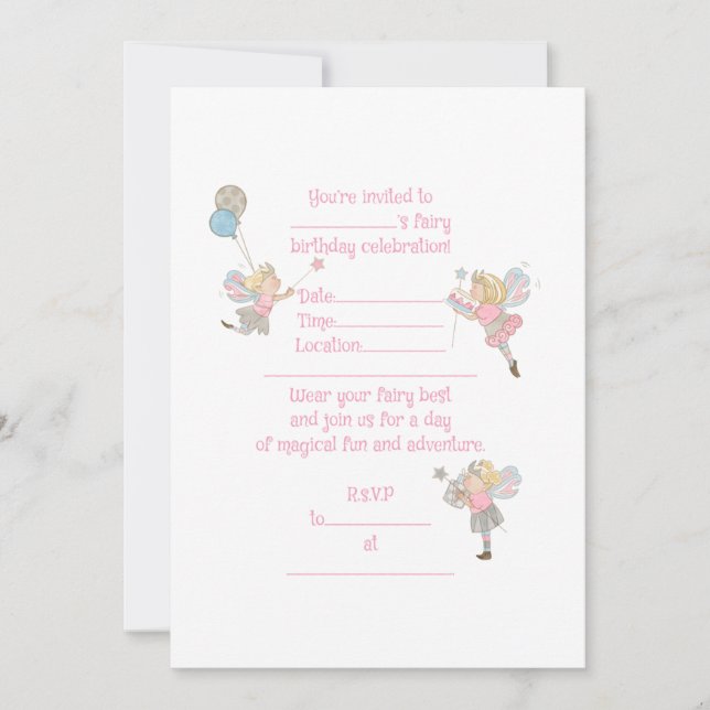 Invitation d'anniversaire de fées blondes (Devant)