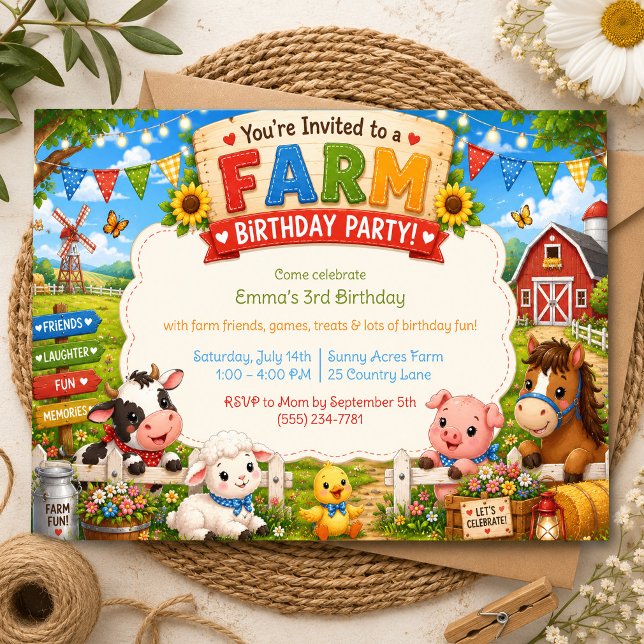 Invitation d'anniversaire de ferme à la grange ave (Créateur téléchargé)