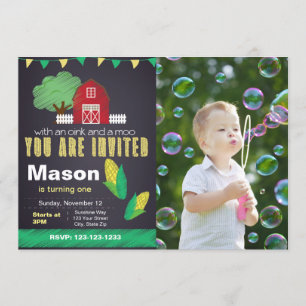 Invitation d'anniversaire de ferme avec photo
