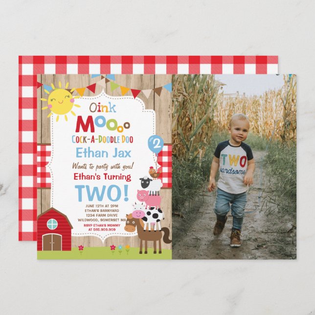 Invitation d'anniversaire de ferme Barnyard fête d (Devant / Derrière)