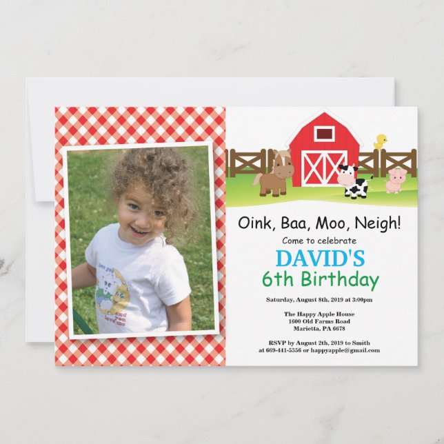 Invitation d'anniversaire de ferme Barnyard Party (Devant)