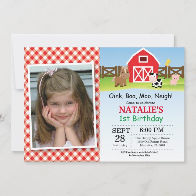 Invitation d'anniversaire de ferme Barnyard Party (Devant)