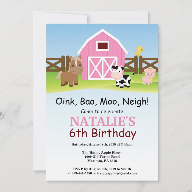 Invitation d'anniversaire de ferme Barnyard Party (Devant)