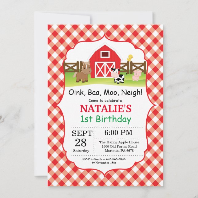 Invitation d'anniversaire de ferme Barnyard Party (Devant)