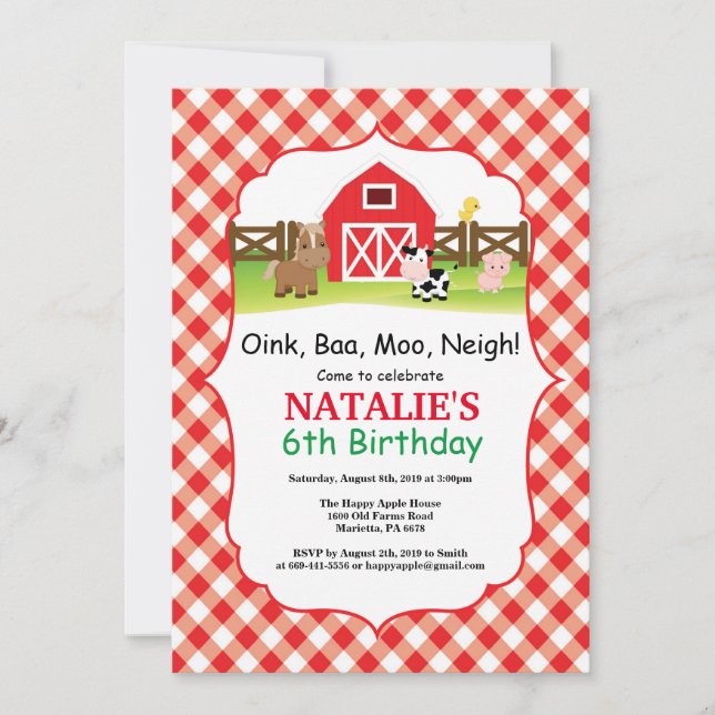 Invitation d'anniversaire de ferme Barnyard Party (Devant)