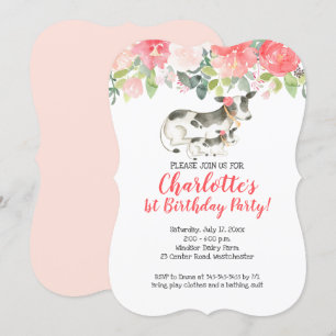 Invitation d'anniversaire de ferme de vaches corai