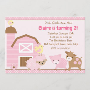 Invitation d'anniversaire de ferme - Fille (Pastel