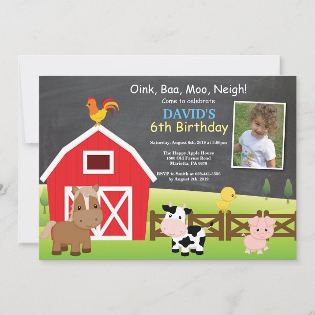 Invitation d'anniversaire de ferme Pays Barnyard P (Devant)