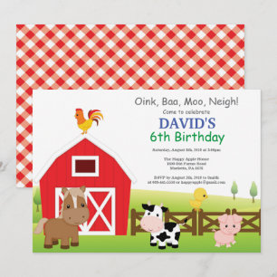 Invitation d'anniversaire de ferme Pays Barnyard P