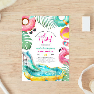 Invitation d'anniversaire de fête à la piscine d'é