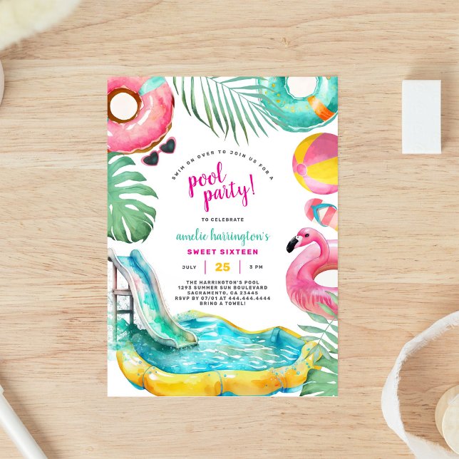 Invitation d'anniversaire de fête à la piscine d'é (Créateur téléchargé)