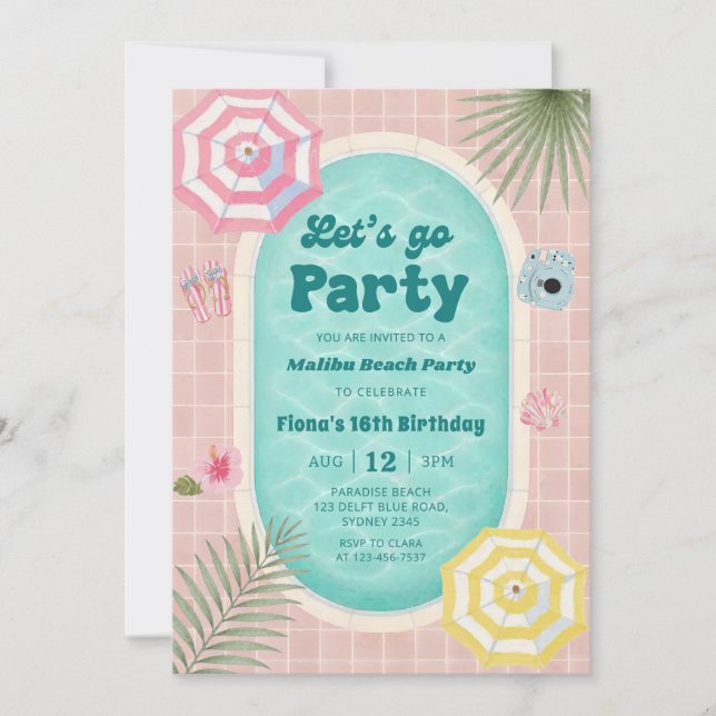 Invitation d'anniversaire de fête au bord de la pi (Devant)