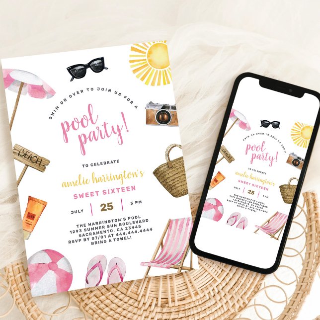 Invitation d'anniversaire de fête au bord de la pi (Créateur téléchargé)