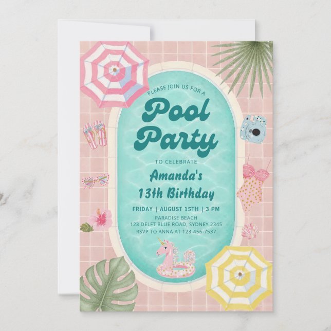 Invitation d'anniversaire de fête au bord de la pi (Devant)