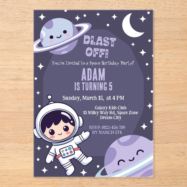 Invitation d'anniversaire de fête dans l'espace |  (Recto)