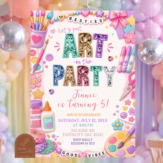 Invitation d'anniversaire de fête d'art à paillett (Créateur téléchargé)