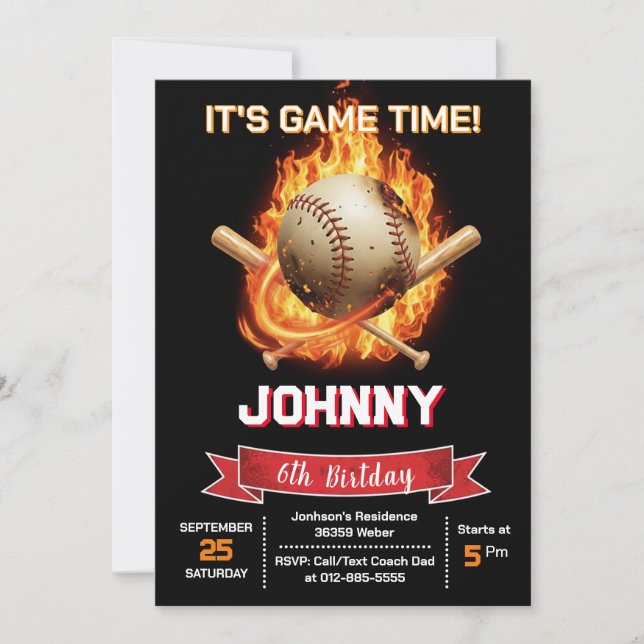 Invitation d'anniversaire de fête de baseball pers (Devant)
