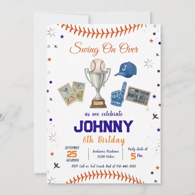Invitation d'anniversaire de fête de baseball pers (Devant)