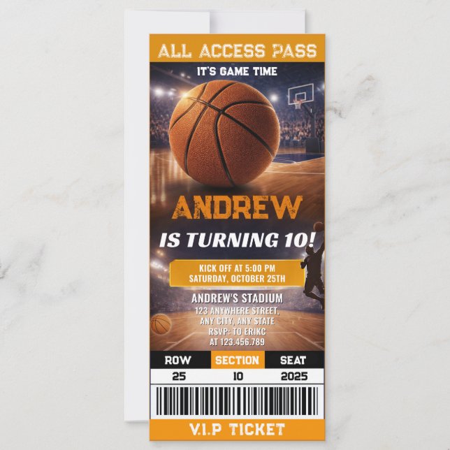 Invitation d'anniversaire de fête de basketball mo (Devant)