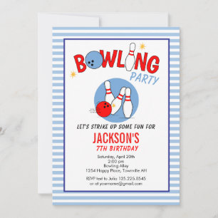Invitation d'anniversaire de fête de bowling amusa