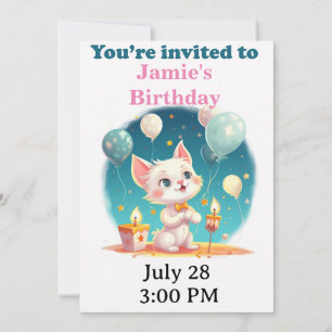 Invitation d'anniversaire de fête de chat personna