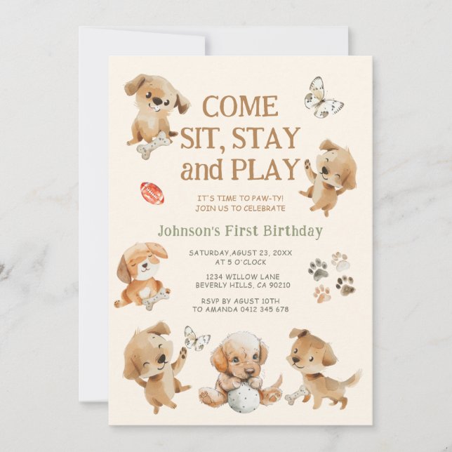 Invitation d'anniversaire de fête de chiot (Devant)
