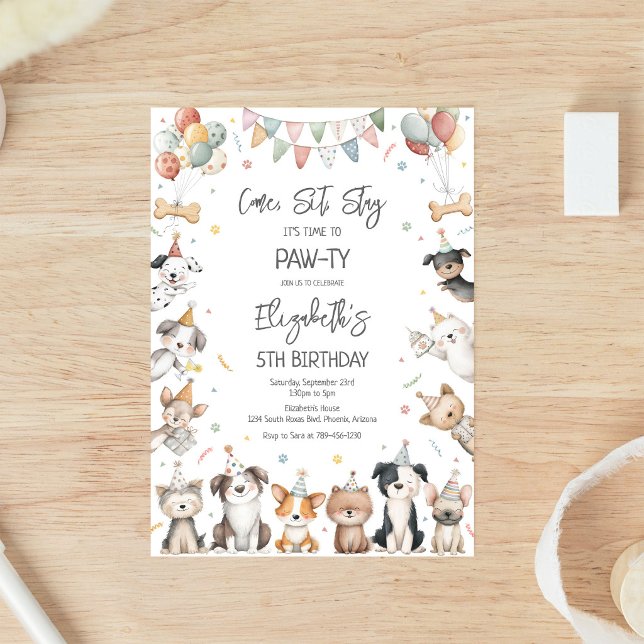 Invitation d'anniversaire de fête de chiot de chie (Créateur téléchargé)