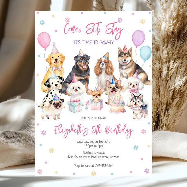 Invitation d'anniversaire de fête de chiot de chie (Créateur téléchargé)