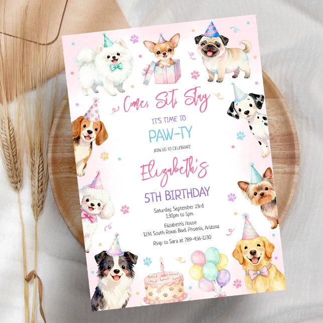 Invitation d'anniversaire de fête de chiot de chie (Créateur téléchargé)