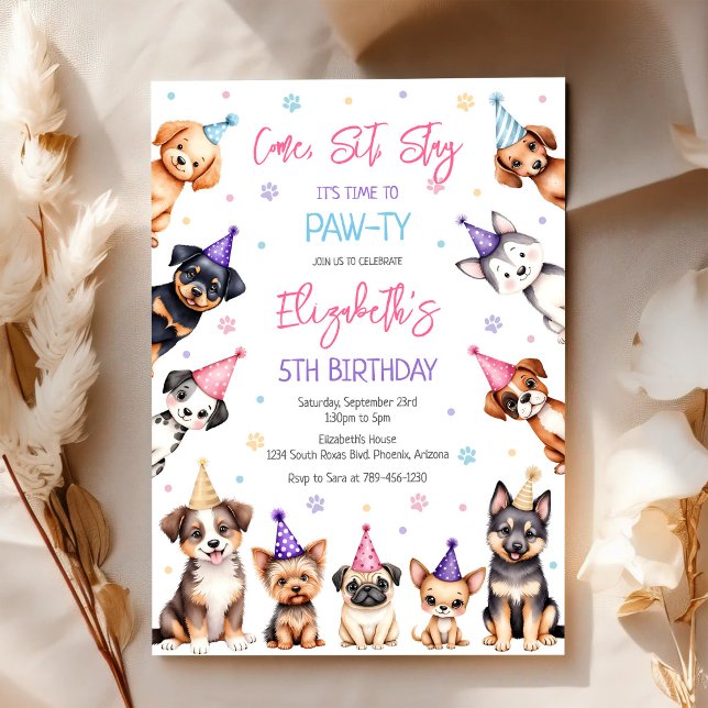 Invitation d'anniversaire de fête de chiot de chie (Créateur téléchargé)
